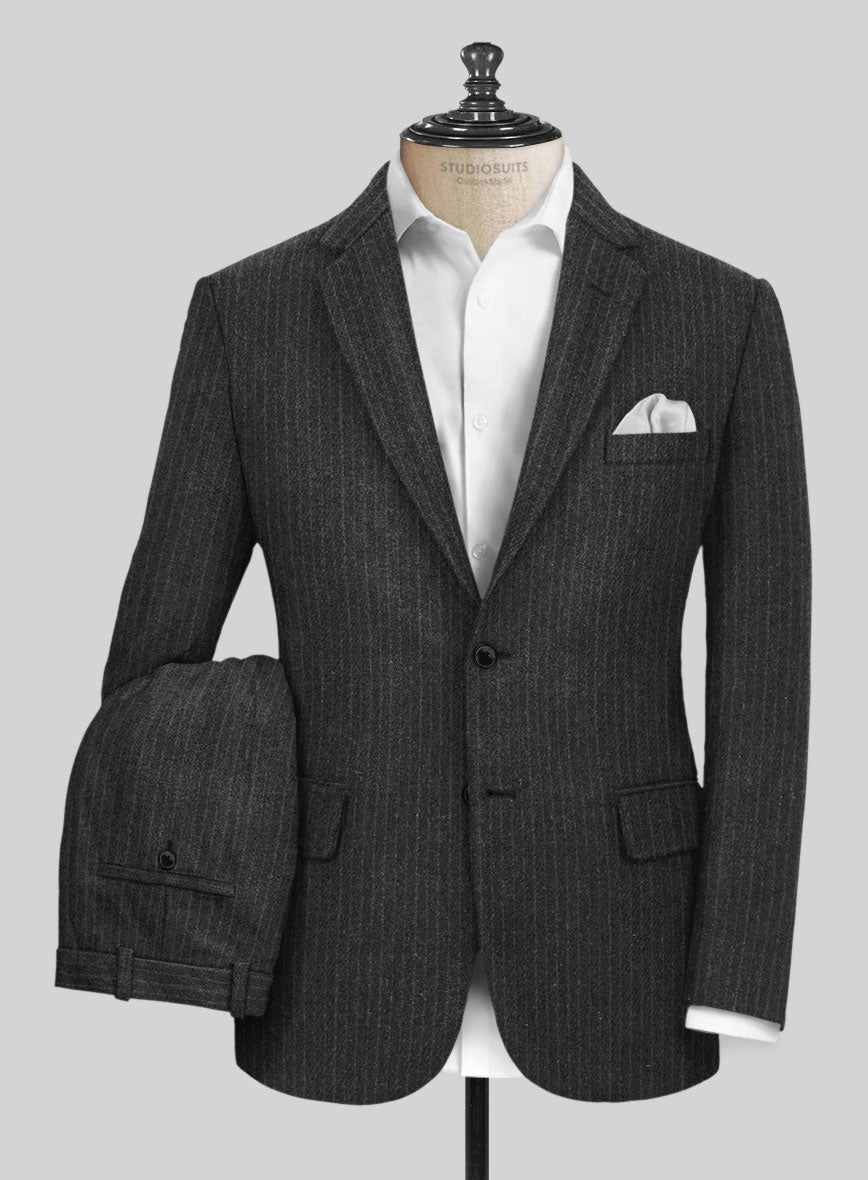 Light Weight Dark Gray Stripe Tweed Suit - StudioSuits