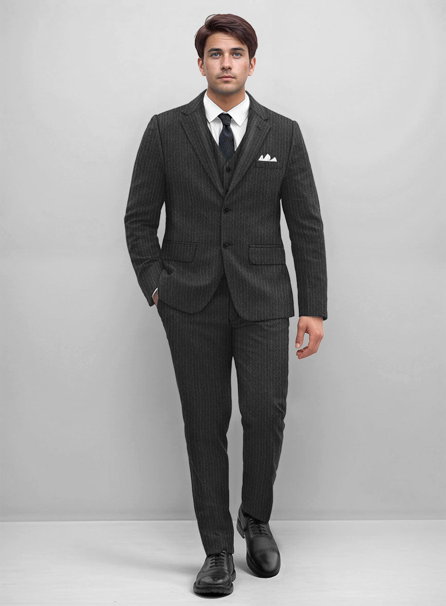 Light Weight Dark Gray Stripe Tweed Suit - StudioSuits