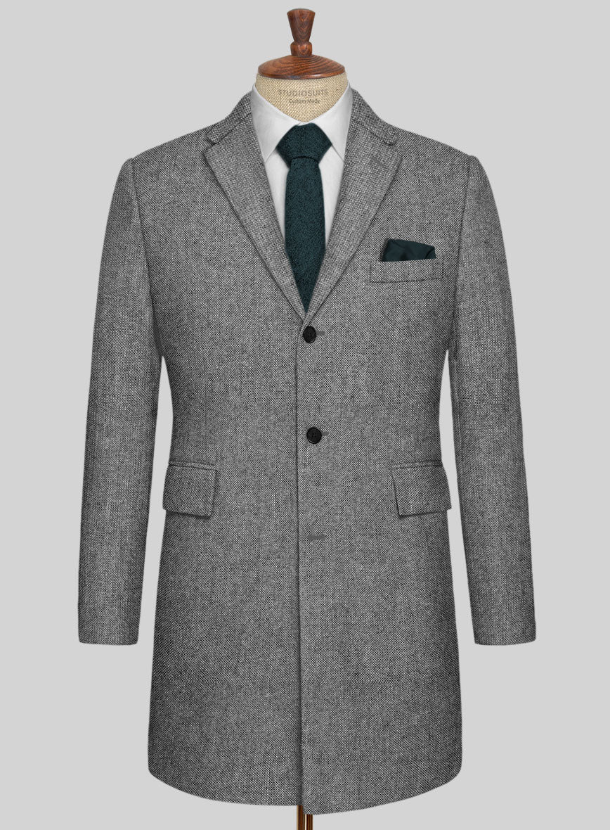 Light Weight Dark Gray Tweed Overcoat - StudioSuits