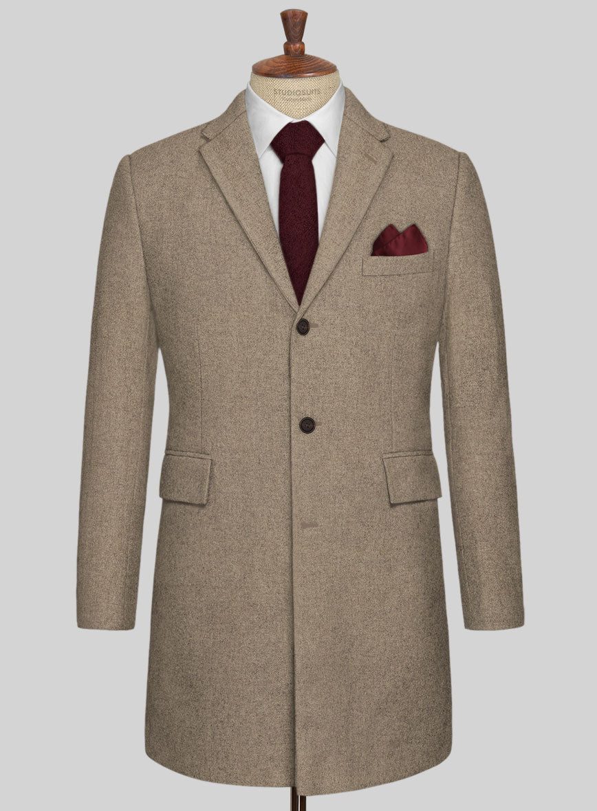 Light Weight Light Brown Tweed Overcoat - StudioSuits