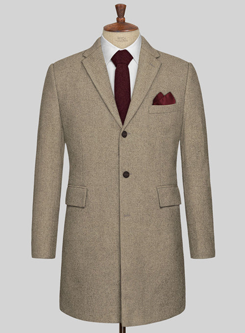 Light Weight Light Brown Tweed Overcoat - StudioSuits