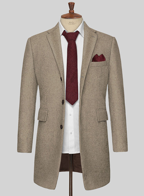 Light Weight Light Brown Tweed Overcoat - StudioSuits