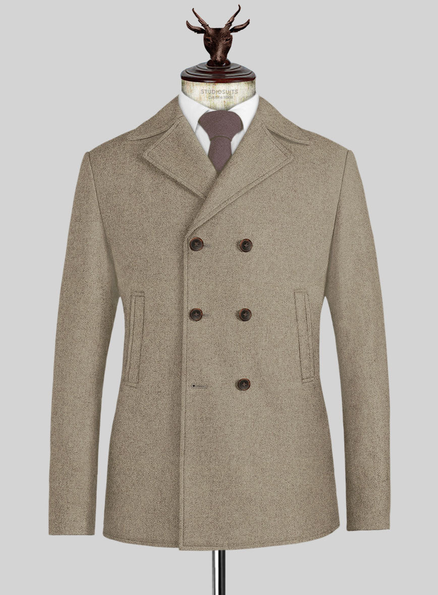 Light Weight Light Brown Tweed Pea Coat - StudioSuits