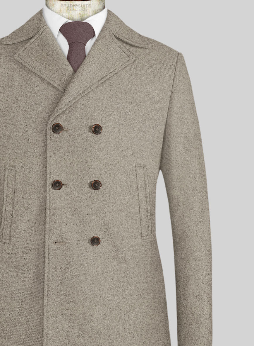 Light Weight Light Brown Tweed Pea Coat - StudioSuits