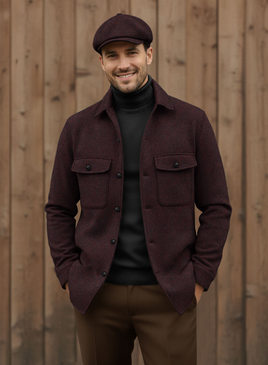 Nomad Light Weight Melange Wine Tweed Shirt - StudioSuits