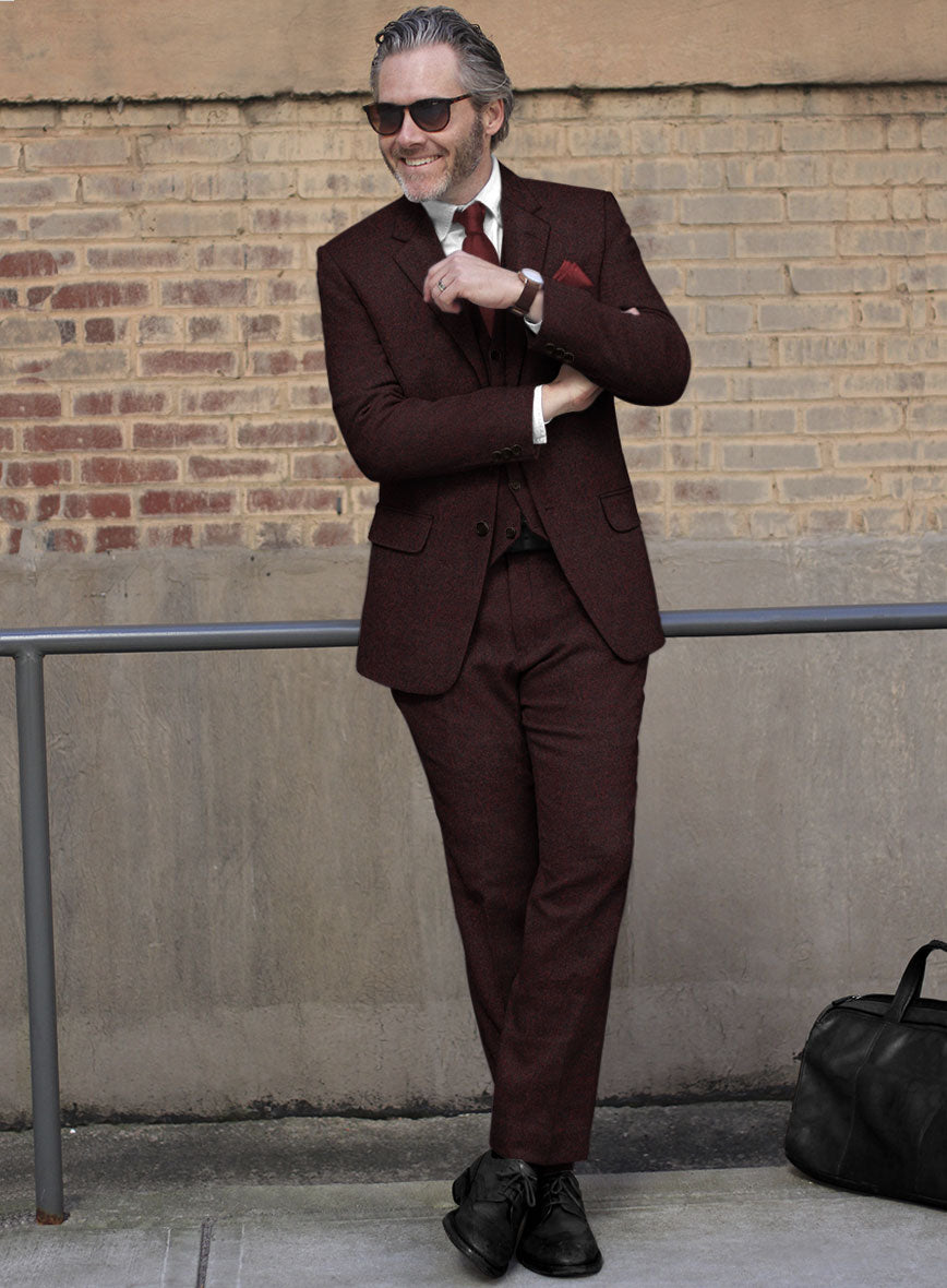 Light Weight Melange Wine Tweed Suit - StudioSuits