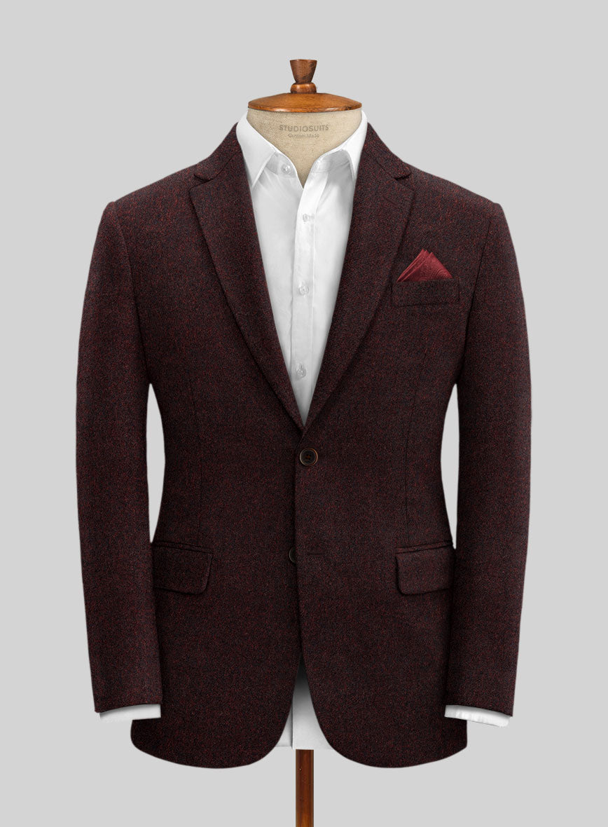Light Weight Melange Wine Tweed Suit - StudioSuits