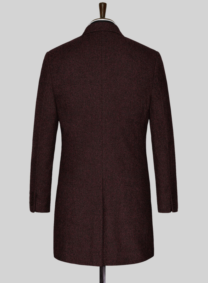 Light Weight Melange Wine Tweed Overcoat - StudioSuits