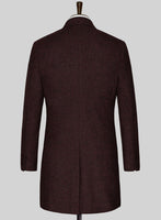 Light Weight Melange Wine Tweed Overcoat - StudioSuits
