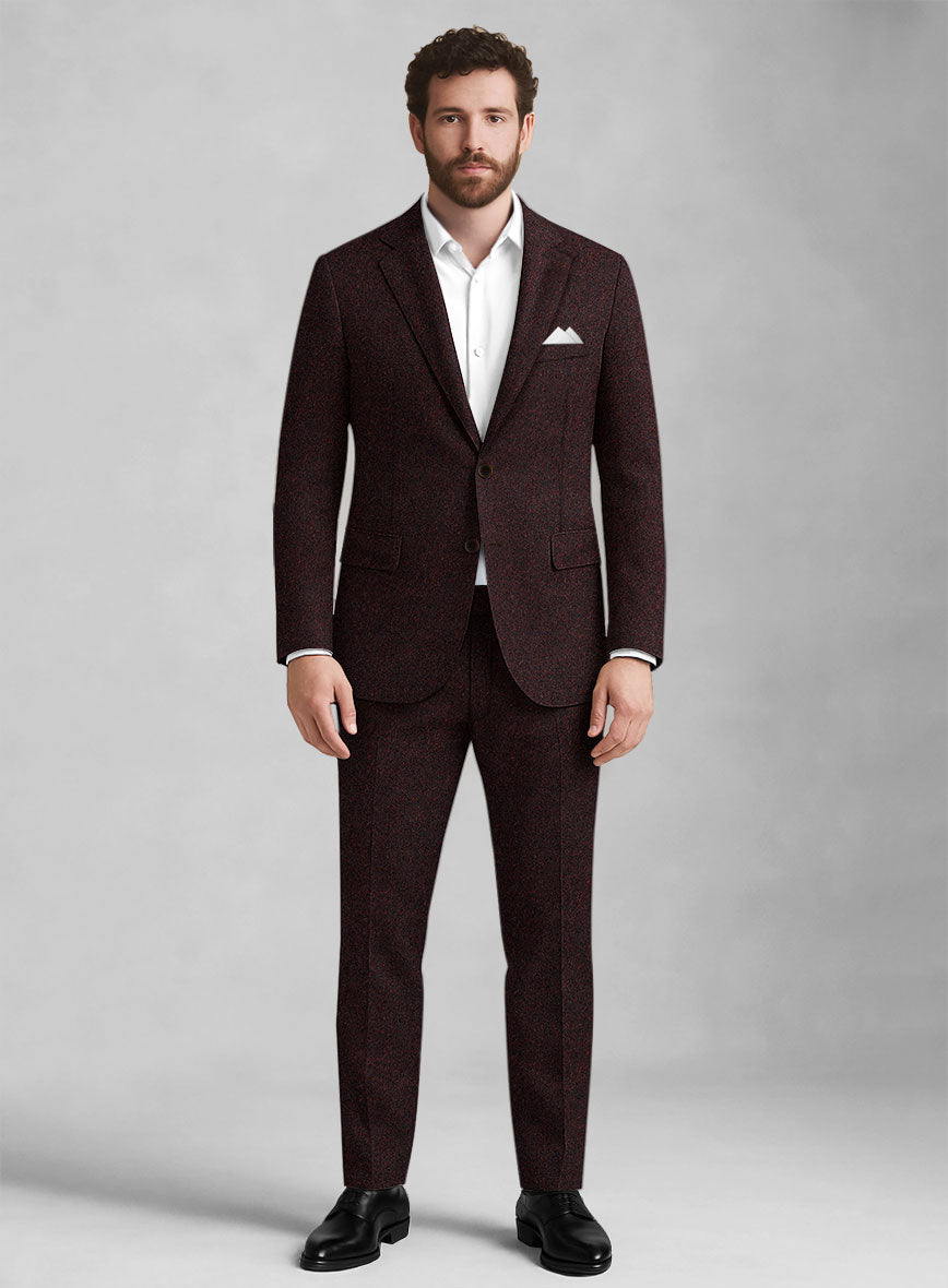 Light Weight Melange Wine Tweed Suit - StudioSuits