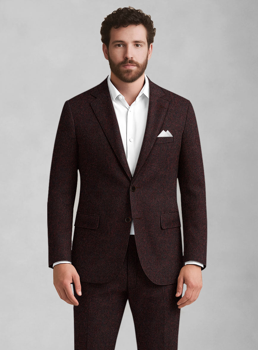Light Weight Melange Wine Tweed Suit - StudioSuits