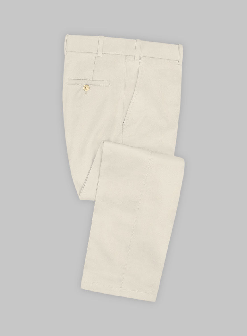 Light Beige Feather Cotton Canvas Stretch Pants - StudioSuits