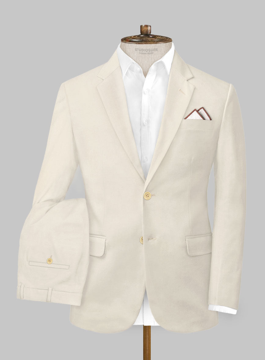 Light Beige Feather Cotton Canvas Stretch Suit - StudioSuits