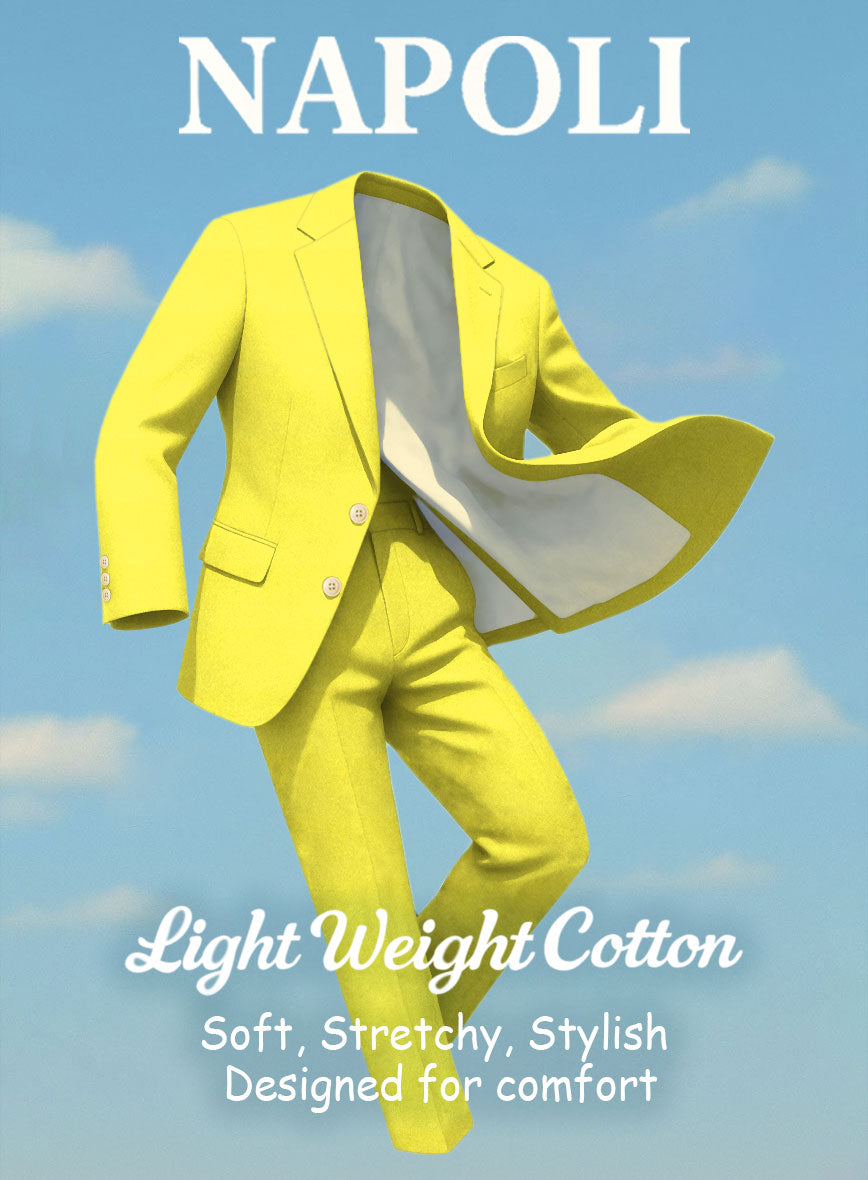 Lime Yellow Napoli Stretch Light Weight Cotton Pants - StudioSuits