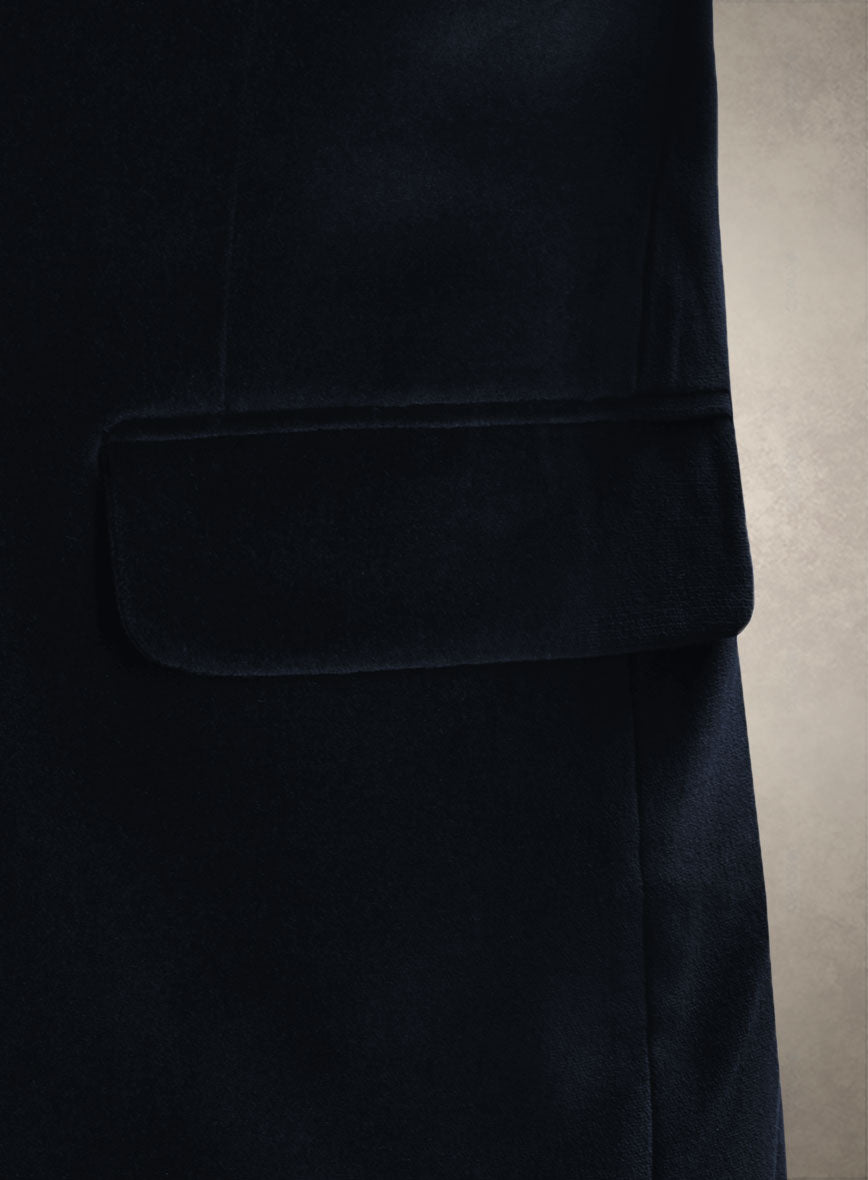 Lion Embroidery Blue Velvet Blazer - StudioSuits