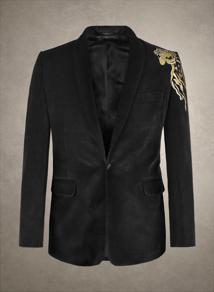 Lion Embroidery Velvet Blazer - StudioSuits