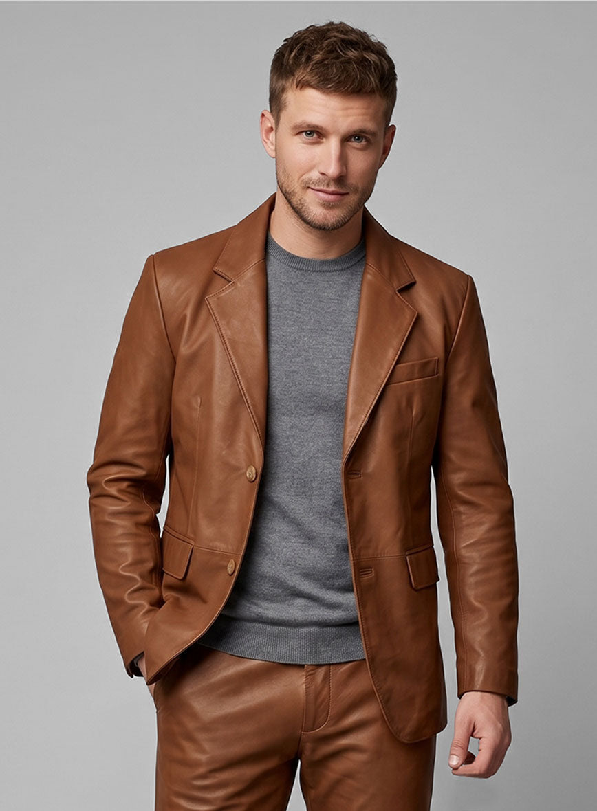 Log Cabin Brown Leather Blazer - StudioSuits