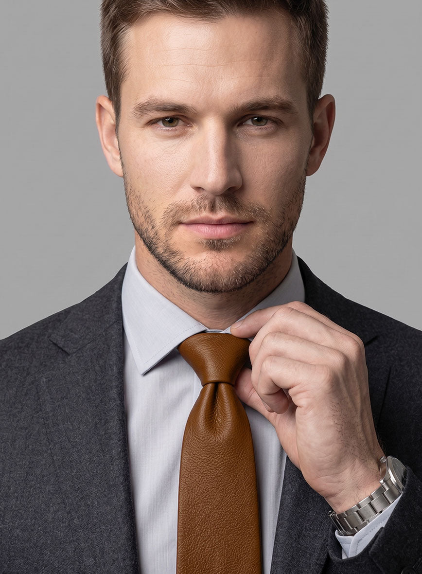 Log Cabin Brown Leather Tie - StudioSuits