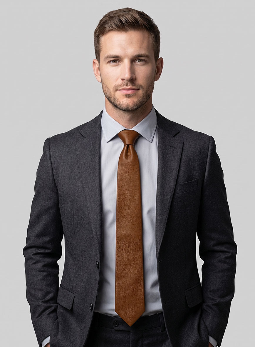 Log Cabin Brown Leather Tie - StudioSuits