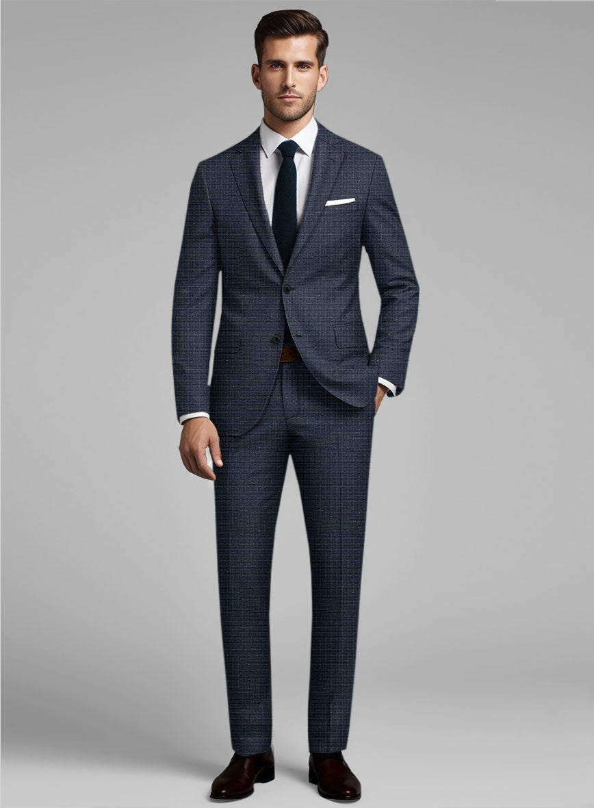 London Loom Dark Blue Nailhead Wool Silk Linen Suit - StudioSuits