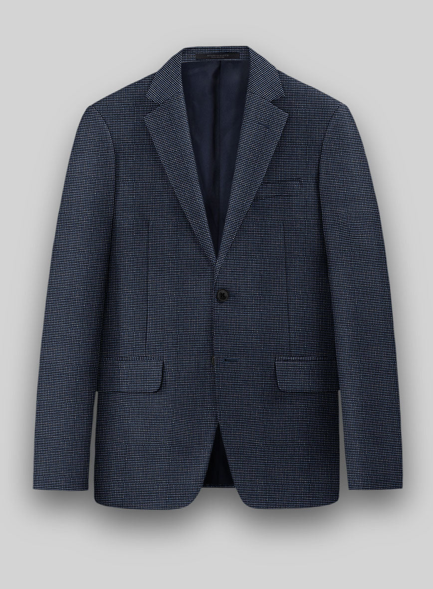 London Loom Dark Blue Nailhead Wool Silk Linen Jacket - StudioSuits