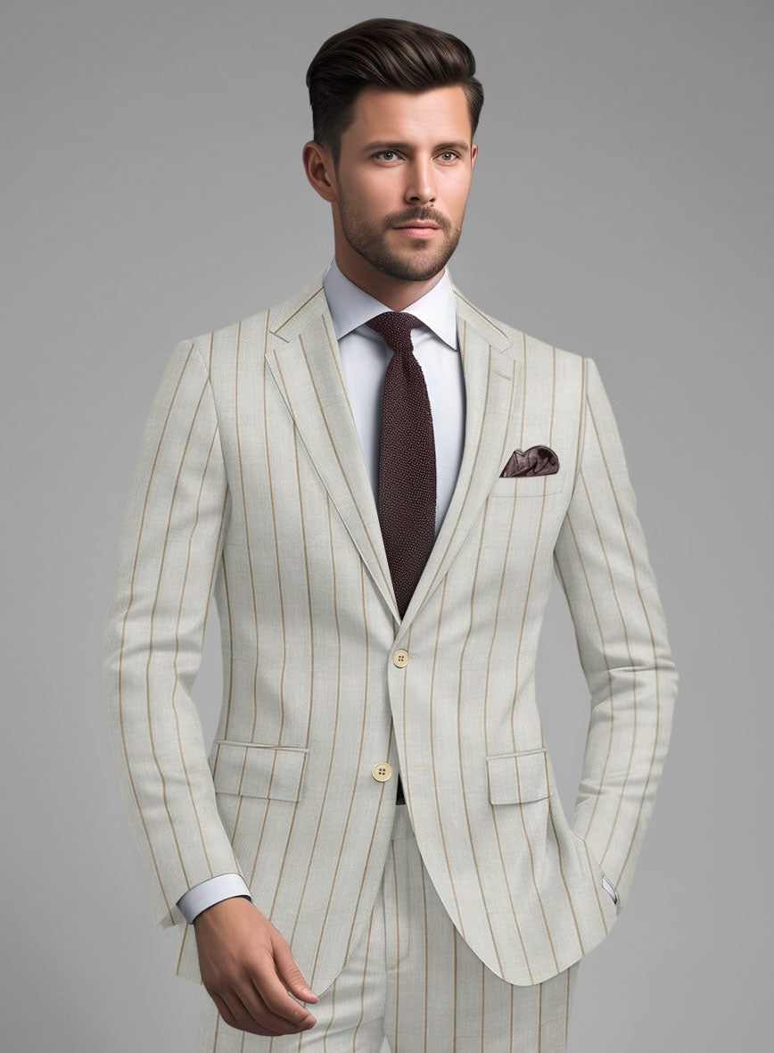 London Loom Stone Fawn Wool Silk Linen Jacket - StudioSuits