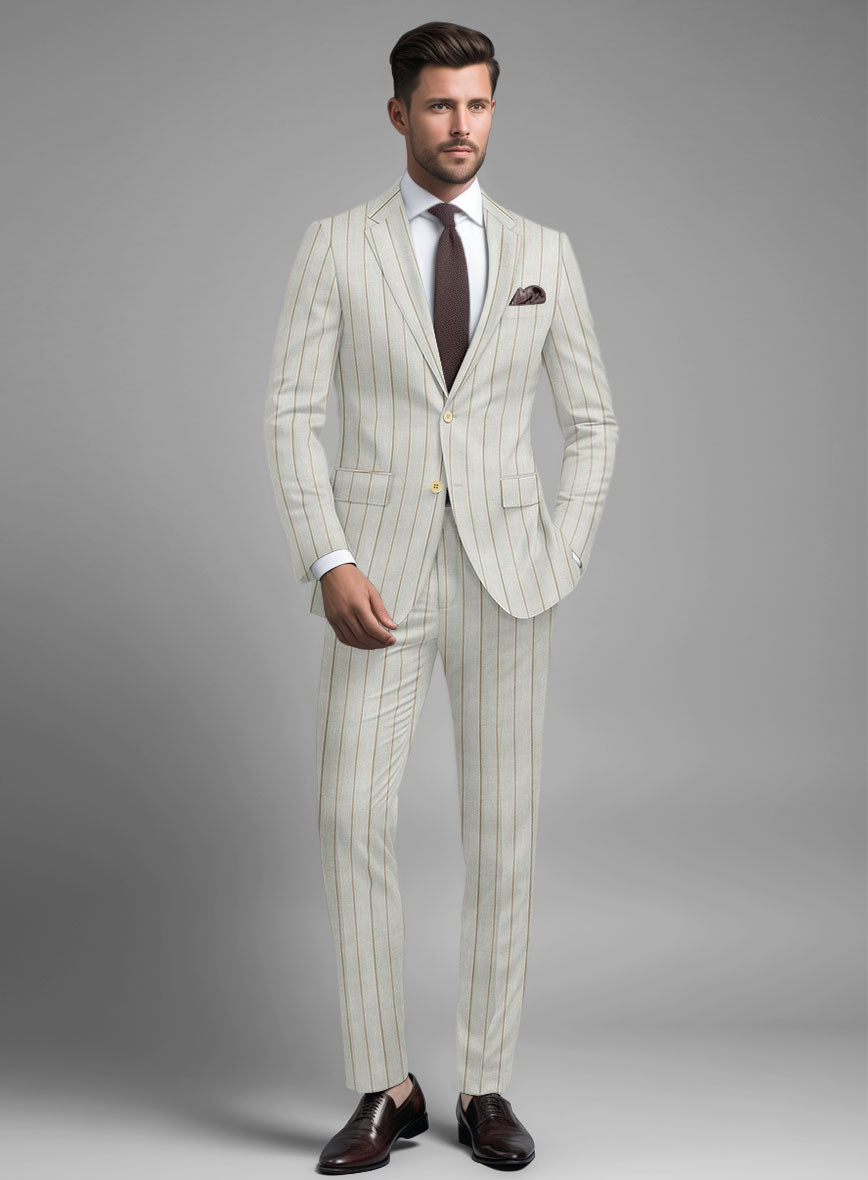 London Loom Stone Fawn Wool Silk Linen Suit - StudioSuits