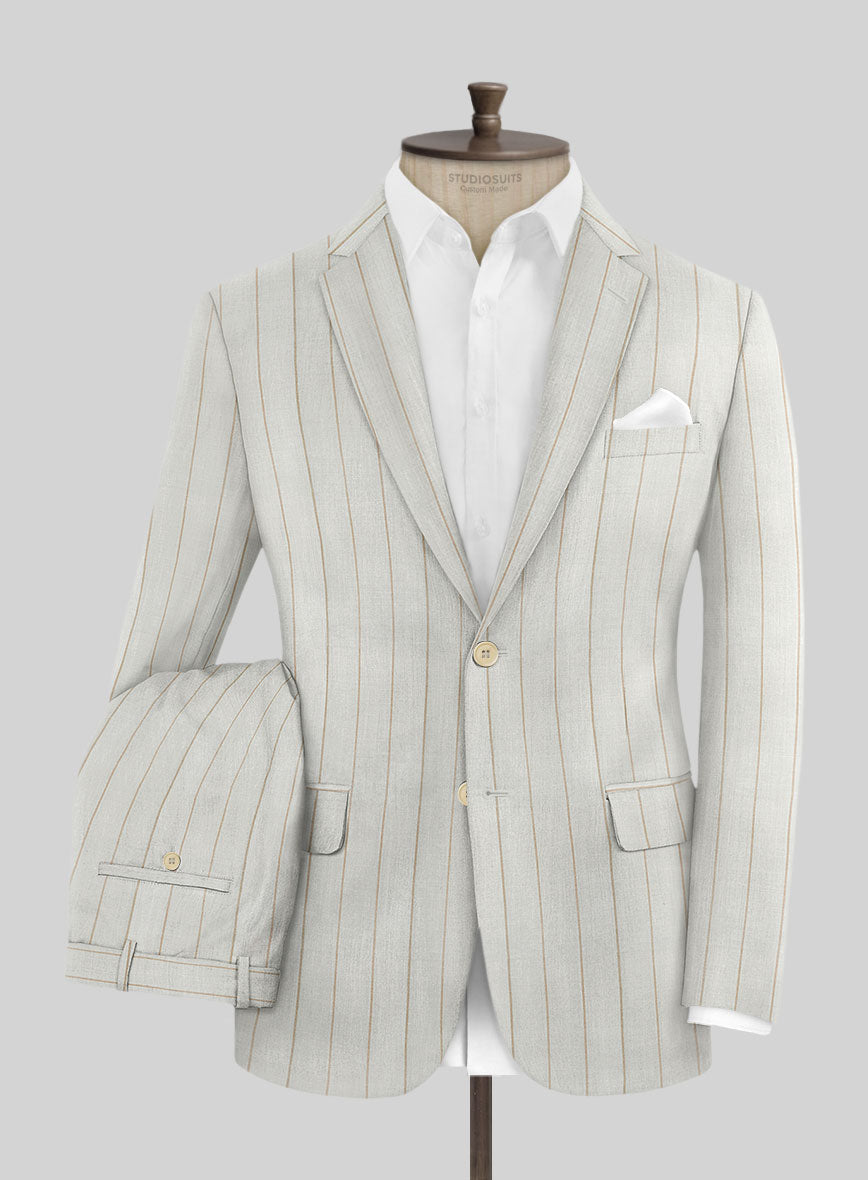 London Loom Stone Fawn Wool Silk Linen Suit - StudioSuits