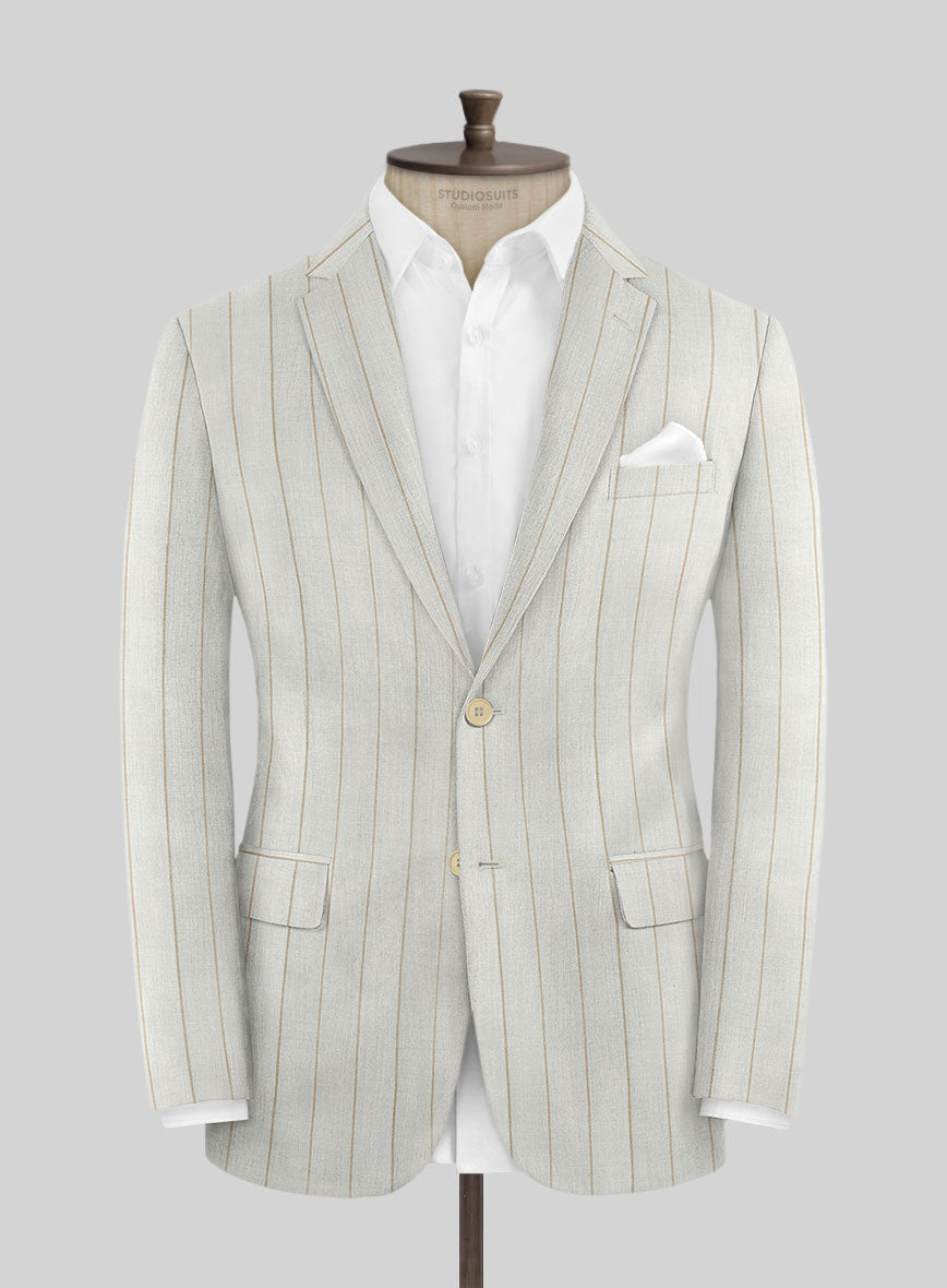 London Loom Stone Fawn Wool Silk Linen Suit - StudioSuits