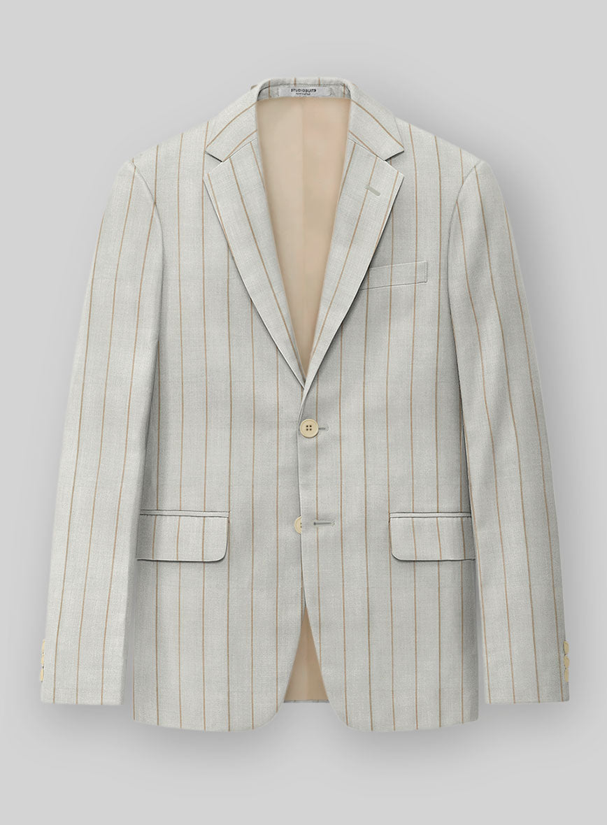 London Loom Stone Fawn Wool Silk Linen Suit - StudioSuits