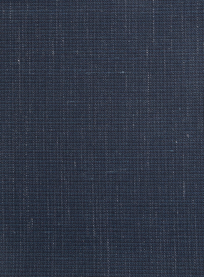 London Loom Navy Blue Abelardo Wool Silk Linen Pants - StudioSuits