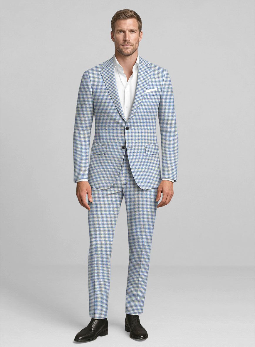 London Loom Azure Houndstooth Wool Silk Linen Suit - StudioSuits