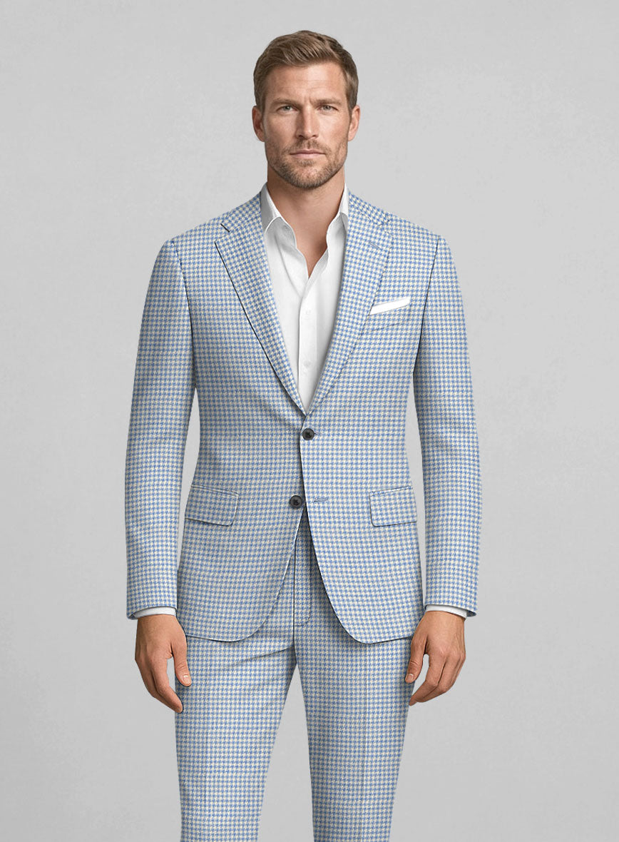 London Loom Azure Houndstooth Wool Silk Linen Jacket - StudioSuits