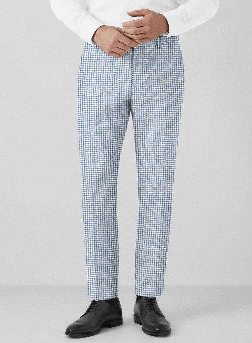 London Loom Azure Houndstooth Wool Silk Linen Pants - StudioSuits