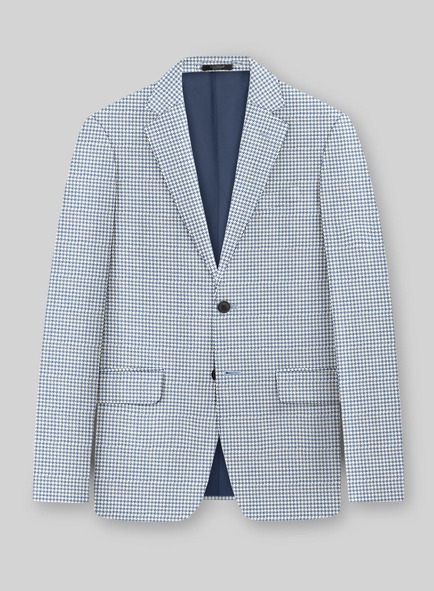 London Loom Azure Houndstooth Wool Silk Linen Jacket - StudioSuits