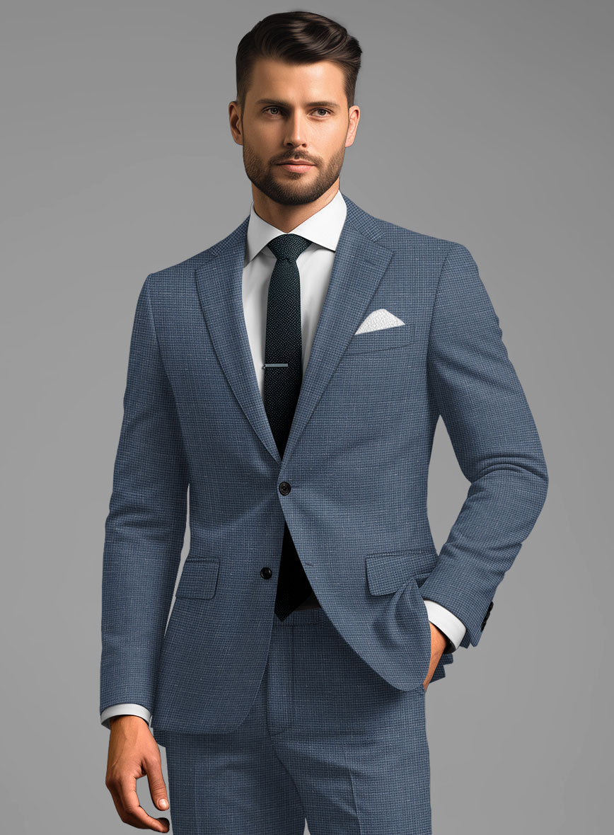 London Loom Blue Abelardo Wool Silk Linen Jacket - StudioSuits