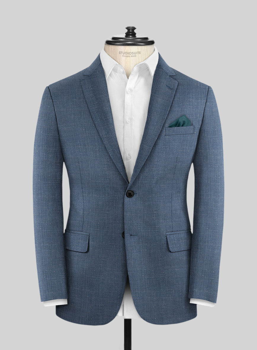 London Loom Blue Abelardo Wool Silk Linen Jacket - StudioSuits