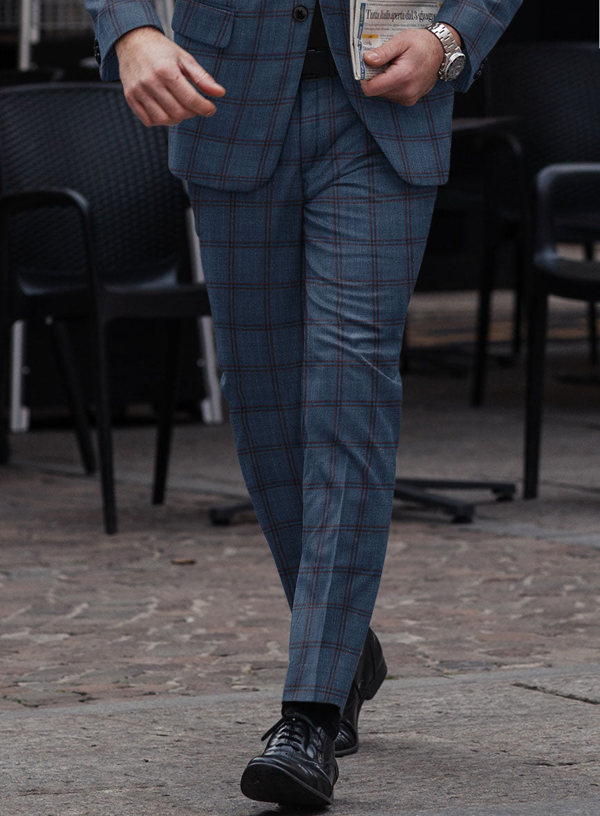 London Loom Blue Check Wool Silk Linen Suit - StudioSuits