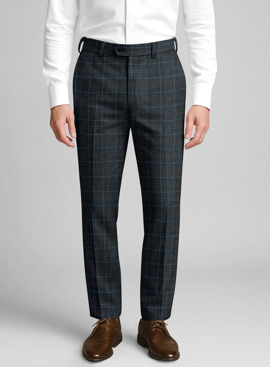 London Loom Blue Check Zervin Wool Pants - StudioSuits