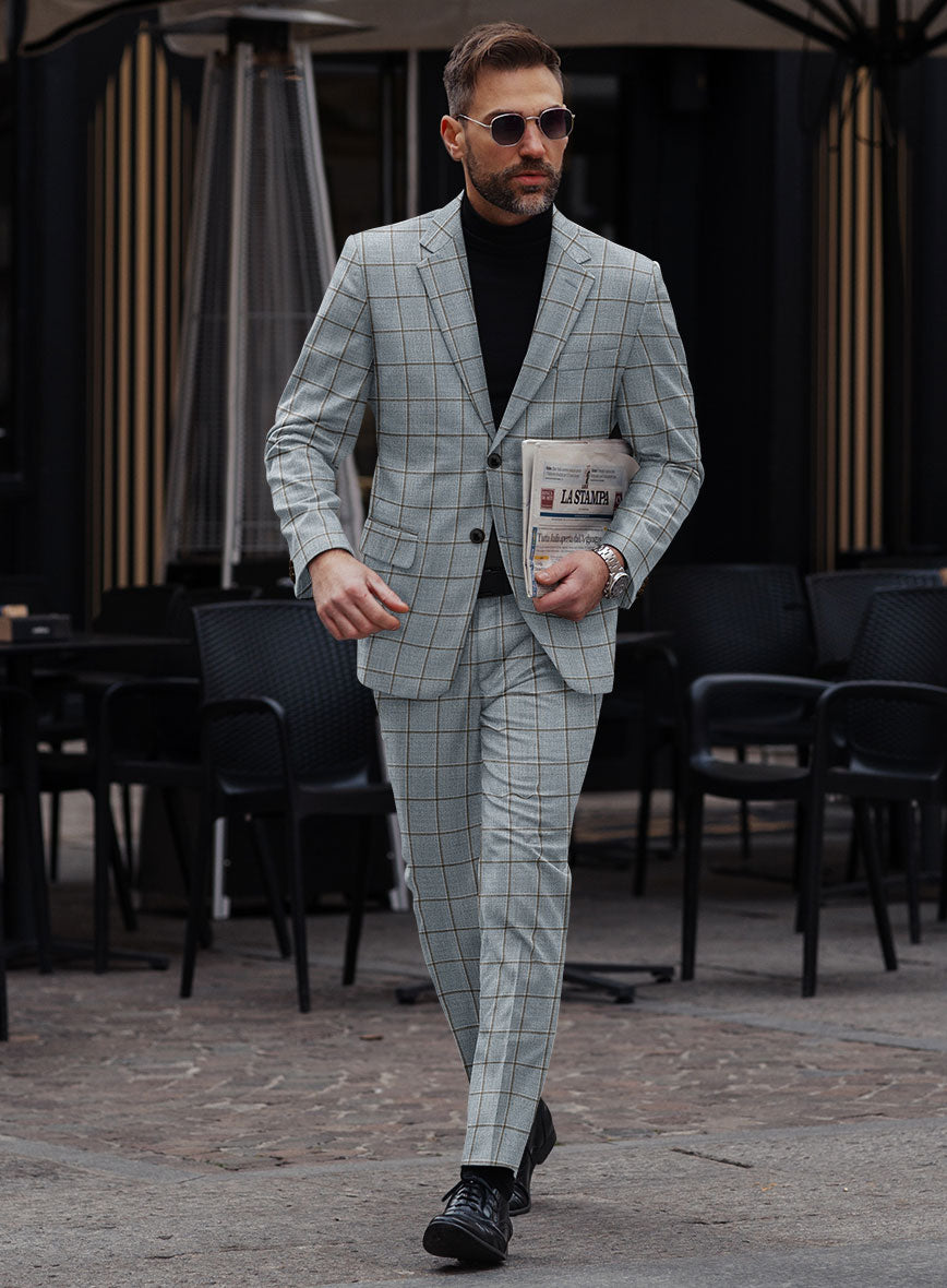 London Loom Blue Windowpane Wool Silk Linen Suit – StudioSuits