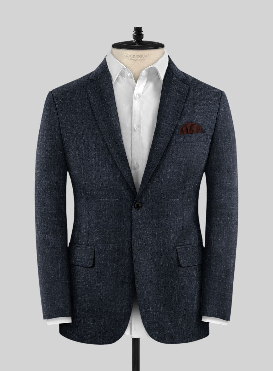 London Loom Blue Twill Wool Silk Linen Suit - StudioSuits