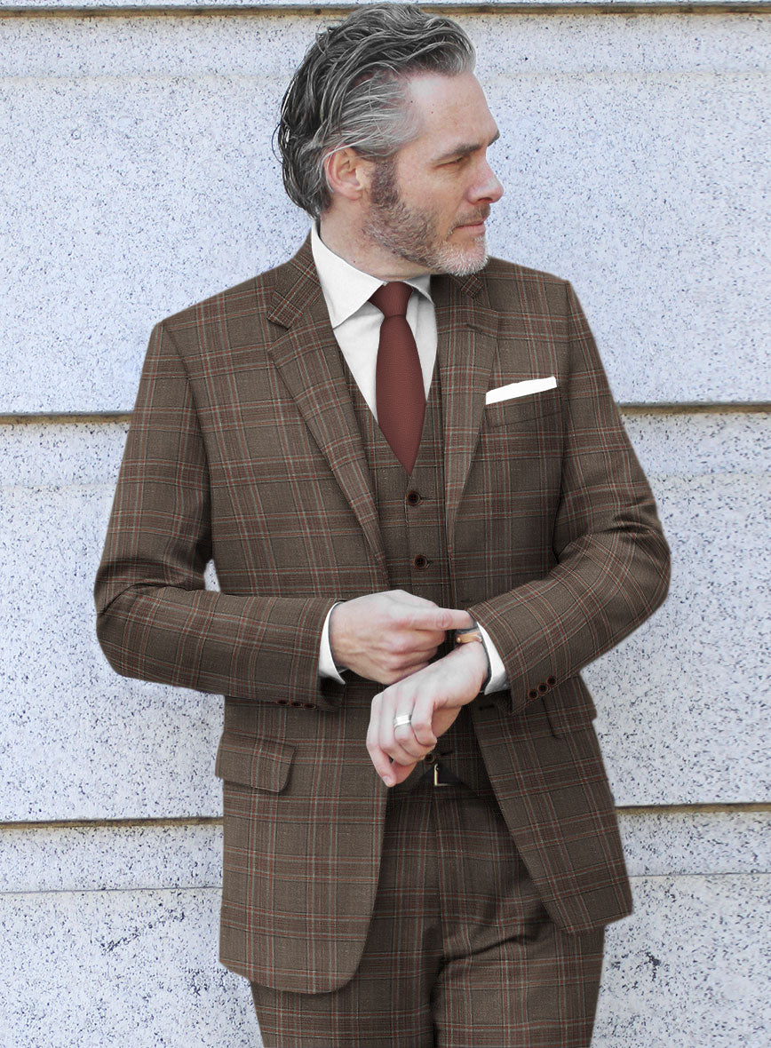 London Loom Brown Check Wool Silk Linen Jacket – StudioSuits