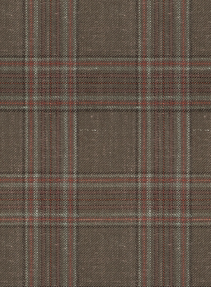 London Loom Brown Check Wool Silk Linen Pants - StudioSuits