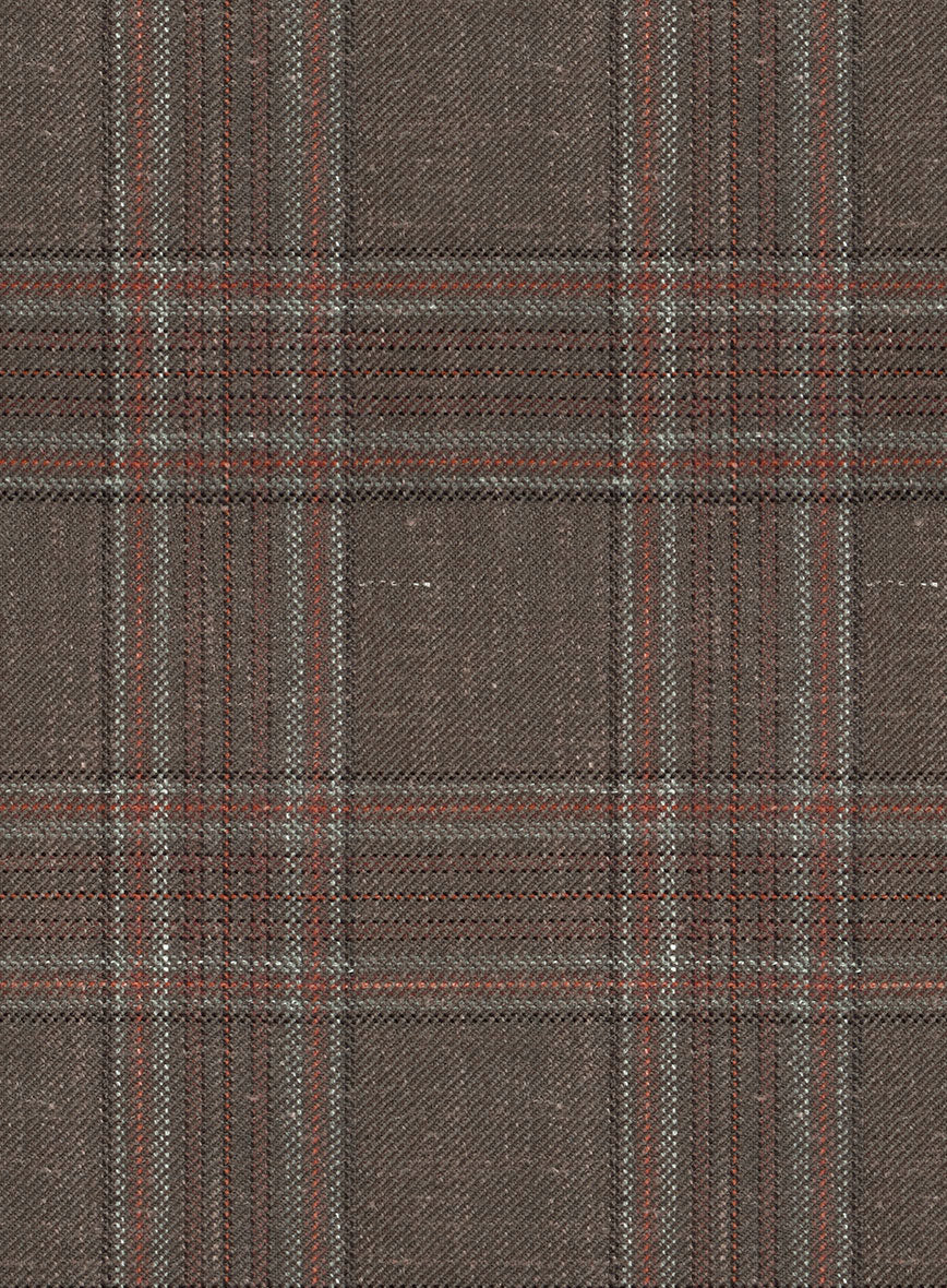 London Loom Brown Check Wool Silk Linen Pants - StudioSuits