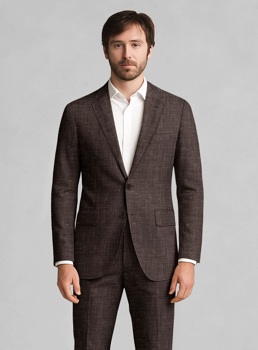 London Loom Brown Gionel Wool Linen Jacket - StudioSuits
