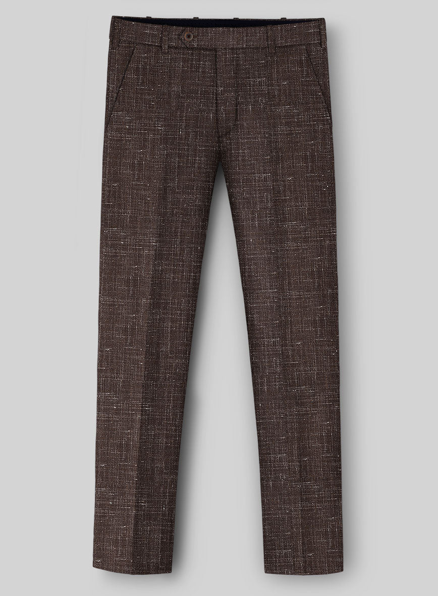 London Loom Brown Gionel Wool Linen Pants - StudioSuits