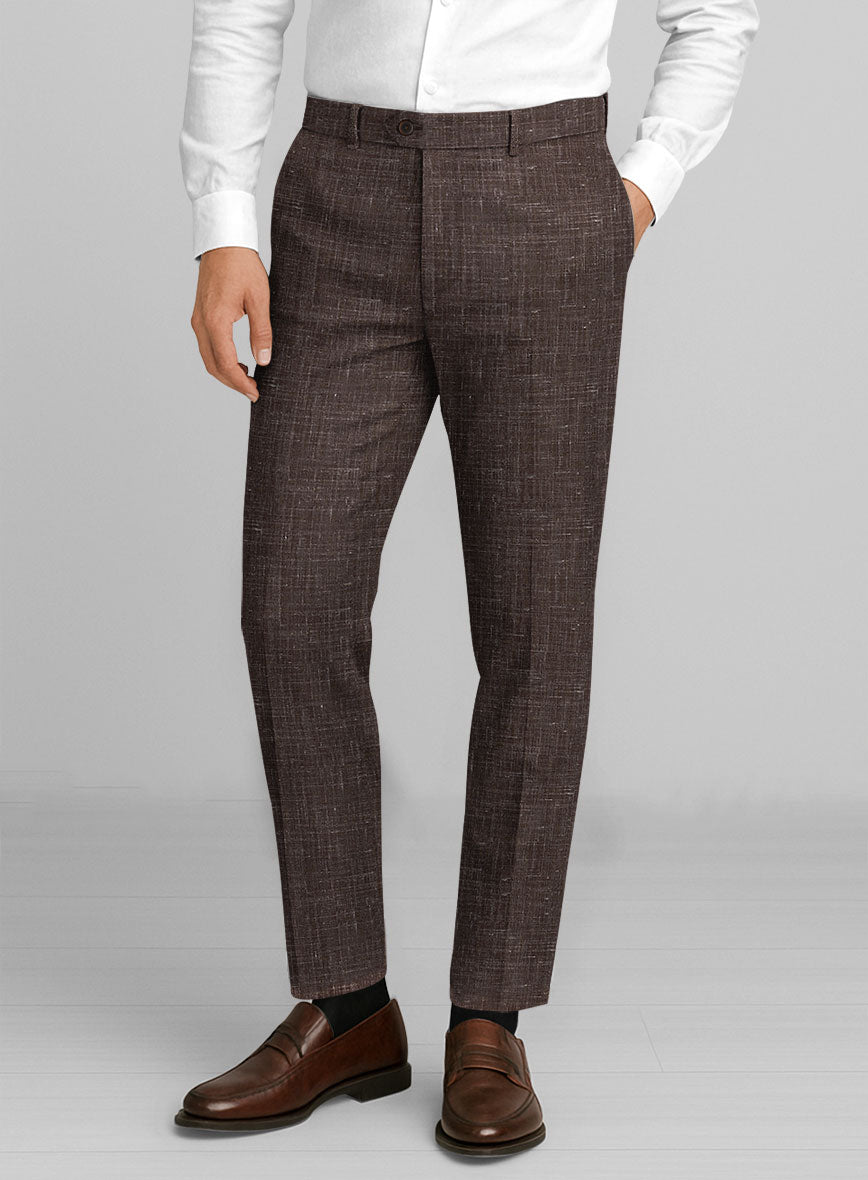 London Loom Brown Gionel Wool Linen Pants - StudioSuits
