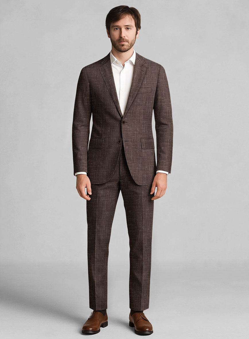 London Loom Brown Gionel Wool Linen Suit - StudioSuits