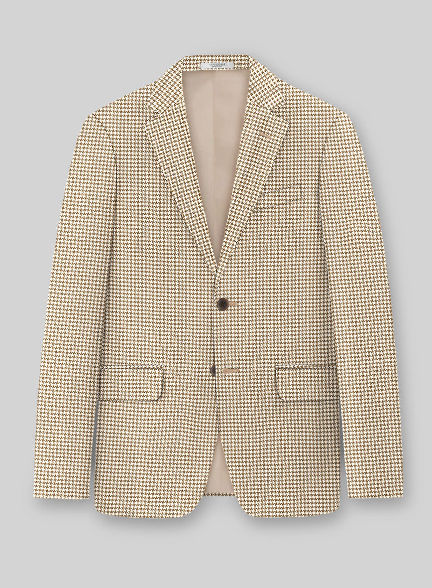 London Loom Brown Houndstooth Wool Silk Linen Jacket - StudioSuits