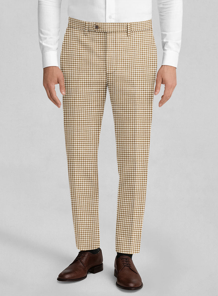 London Loom Brown Houndstooth Wool Silk Linen Pants - StudioSuits